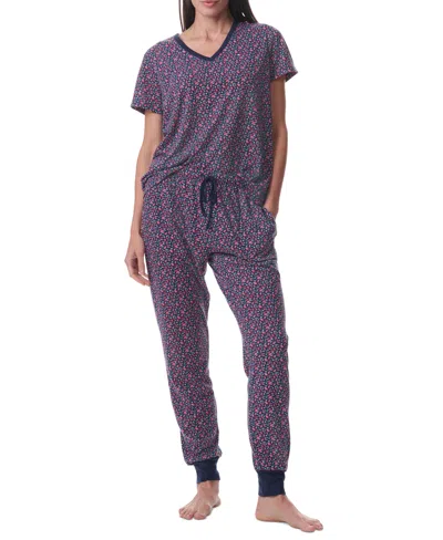 Tommy Hilfiger Women's Printed Short-sleeve Tee & Jogger Set In Floral Sky Captain