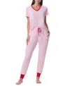 Tommy Hilfiger Women's Printed Short-sleeve Tee & Jogger Set In Stripe Strawberry Cream