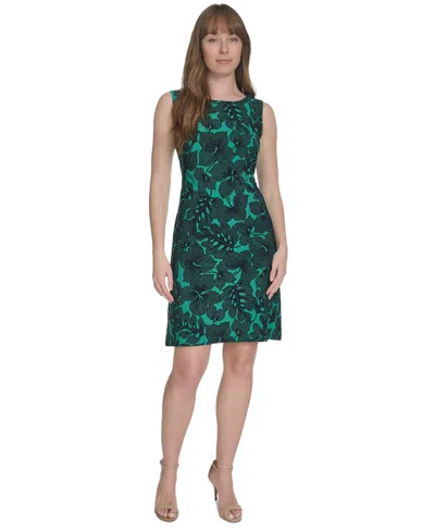 Tommy Hilfiger Women's Printed Sleeveless Shift Dress In Parakeet,sky Captain