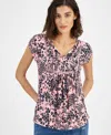 Shop Tommy Hilfiger Women's Printed Split-neck Short-sleeve Top In Pink