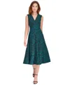 Tommy Hilfiger Women's Printed V-neck Midi Dress In Black,cypress