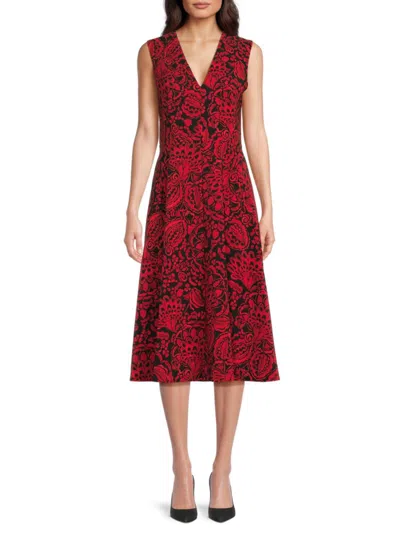 Tommy Hilfiger Women's Printed V-neck Midi-dress In Red