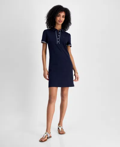 Tommy Hilfiger Women's Puff-sleeve Polo Dress In Sky Captain