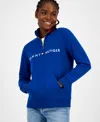 Tommy Hilfiger Women's Quarter Zip Embroidered Logo Sweatshirt In Blue