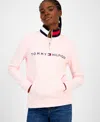 Tommy Hilfiger Women's Quarter Zip Embroidered Logo Sweatshirt In Pink