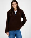 Tommy Hilfiger Women's Quarter-zip Faux-sherpa Jacket In Black