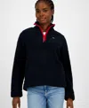 Tommy Hilfiger Women's Quarter-zip Faux-sherpa Jacket In Blue