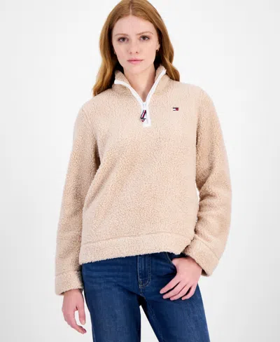 Tommy Hilfiger Women's Quarter-zip Faux-sherpa Jacket In Neutral