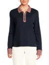 Tommy Hilfiger Plus Size Cotton Polo-collar Long-sleeve Top In Navy
