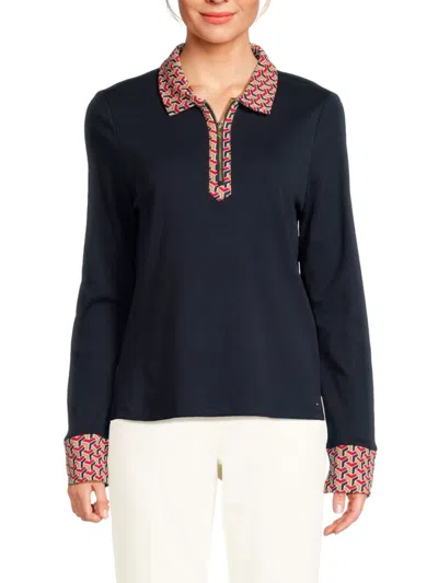 Tommy Hilfiger Women's Cotton Geo-print-trim Top In Blue