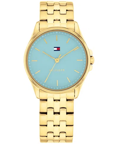 Tommy Hilfiger Women's Quartz Gold Tone Stainless Steel Bracelet Watch, 30mm In Aqua
