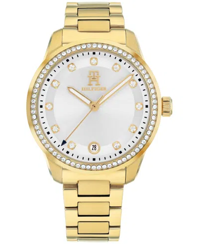 Tommy Hilfiger Women's Quartz Gold-tone Stainless Steel Bracelet Watch 36mm In Silver White
