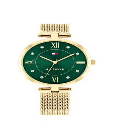 Tommy Hilfiger Women's Quartz Gold-tone Stainless Steel Mesh Watch 34mm In Green