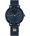 Tommy Hilfiger Women's Quartz Ionic Plated Blue Stainless Steel And Gold-tone Steel Mesh Bracelet Watch 35mm In Blue