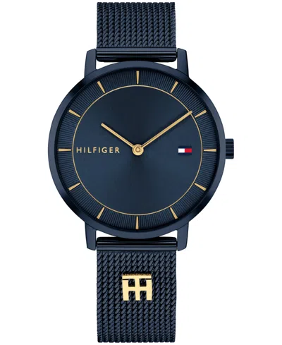 Tommy Hilfiger Women's Quartz Ionic Plated Blue Stainless Steel And Gold-tone Steel Mesh Bracelet Watch 35mm In Navy