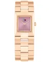 Tommy Hilfiger Women's Quartz Rose Gold Tone Stainless Steel Bracelet Watch, 20.50mm X 25.20mm In Plum