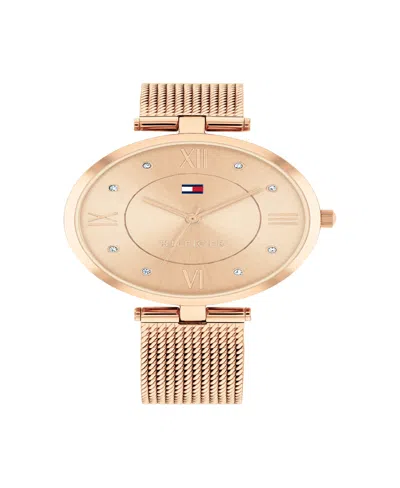 TOMMY HILFIGER WOMEN'S QUARTZ ROSE GOLD-TONE STAINLESS STEEL MESH WATCH 34MM