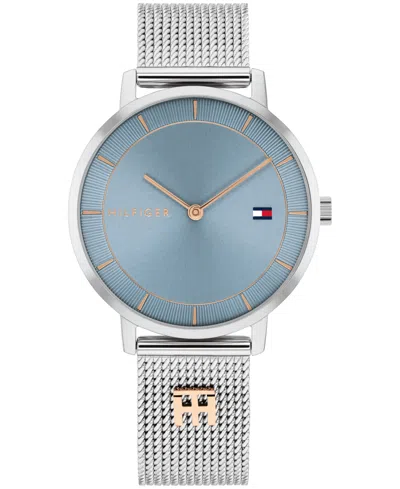 Tommy Hilfiger Women's Quartz Silver-tone Stainless Steel And Carnation Gold Steel Mesh Bracelet Watch 35mm