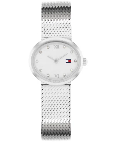 Tommy Hilfiger Women's Quartz Silver Tone Stainless Steel Mesh Bracelet Watch, 25mm In Metallic
