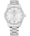 Tommy Hilfiger Women's Quartz Silver-tone Stainless Steel With Crystals Bracelet Watch 36mm In Silver And Crystals