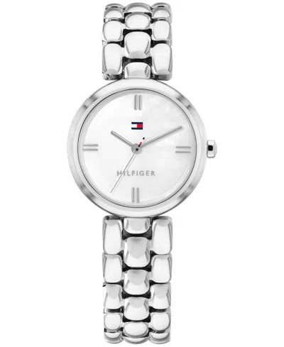 Tommy Hilfiger Women's Quartz Silver-tone Stainless Steel Bracelet Watch 26mm In White Mop
