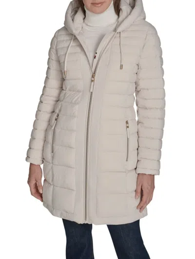 Tommy Hilfiger Women's Quilted Hooded Puffer Coat In Gray