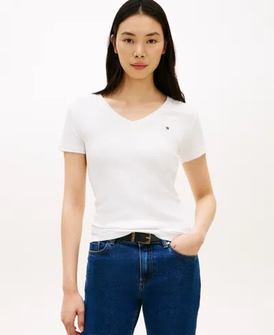 Tommy Hilfiger Women's Rib Slim V-neck Short-sleeve T-shirt In White