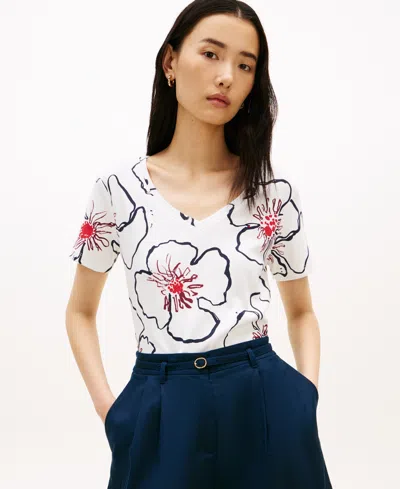 Tommy Hilfiger Women's Rib Slim V-neck Short-sleeve T-shirt In White