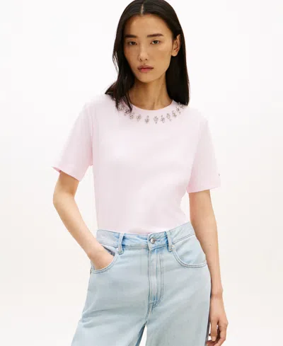 Tommy Hilfiger Women's Ribbed Bling T-shirt In Pink