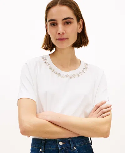 Tommy Hilfiger Women's Ribbed Bling T-shirt In White
