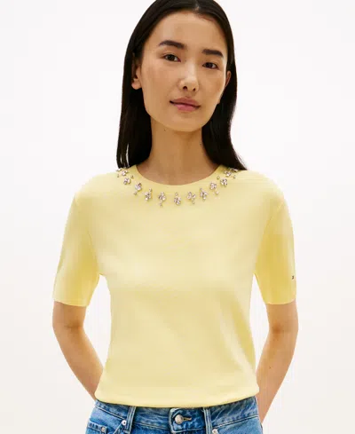 Tommy Hilfiger Women's Ribbed Bling T-shirt In Yellow