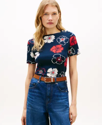 Tommy Hilfiger Women's Ribbed Boxy Crewneck T-shirt In Multi