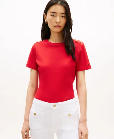 Tommy Hilfiger Women's Ribbed Boxy Crewneck T-shirt In Red