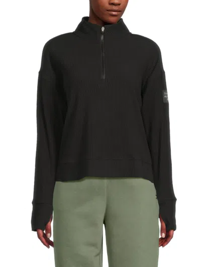 Tommy Hilfiger Women's Ribbed Brushed Cotton-blend Sweatshirt In Black