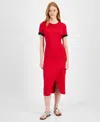 Tommy Hilfiger Women's Ribbed Faux-wrap Midi Dress