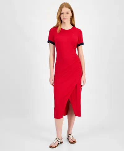 Tommy Hilfiger Women's Ribbed Faux-wrap Midi Dress