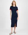 Tommy Hilfiger Women's Ribbed Faux-wrap Midi Dress