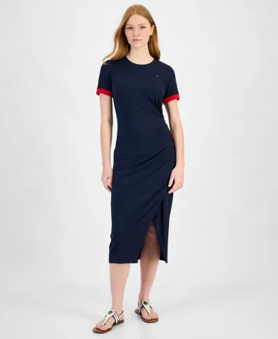 Tommy Hilfiger Women's Ribbed Faux-wrap Midi Dress