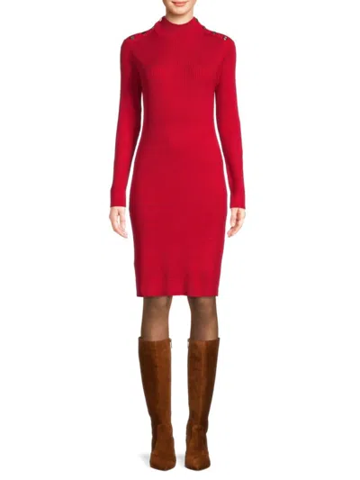 Tommy Hilfiger Women's Ribbed Highneck Sheath Dress In Chili Pepper