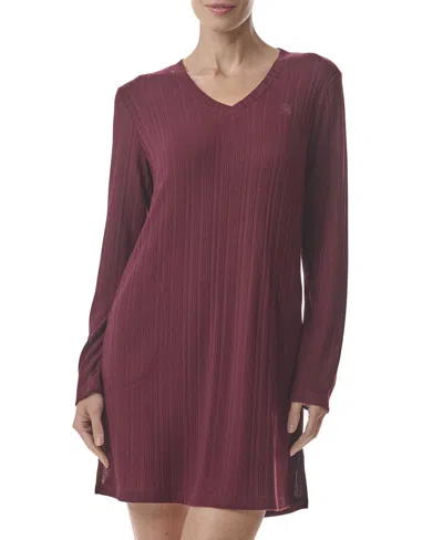 Tommy Hilfiger Women's Ribbed Long-sleeve Sleepshirt In Deep Rouge