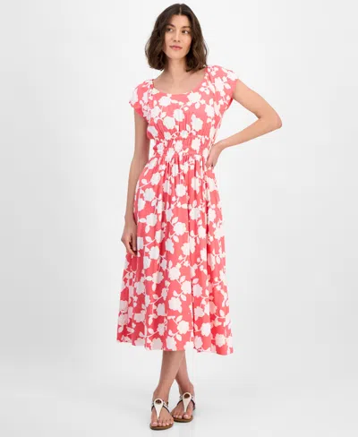 Tommy Hilfiger Women's Riviera Floral Bubble-sleeve Midi Dress In Sherbert Multi
