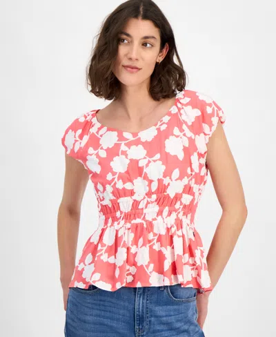 Tommy Hilfiger Women's Riviera Floral Bubble-sleeve Peplum Top In Sherbet Multi