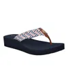 Tommy Hilfiger Roahna Womens Logo Wedge Thong Sandals In Orange,navy Stripe