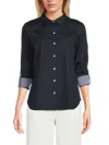 Tommy Hilfiger Plus Size Roll-tab-sleeve Button-down Emblem Shirt In Navy