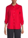 Tommy Hilfiger Women's Roll-tab Button Down Shirt In Scarlet