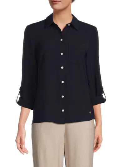 Tommy Hilfiger Women's Roll Tab High Low Shirt In Sky Captain
