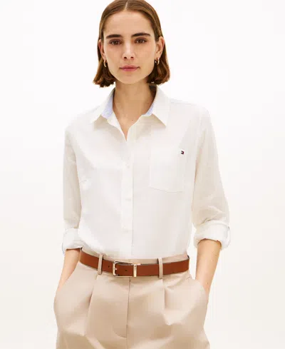 Tommy Hilfiger Women's Roll-tab Sleeve Collared Shirt In White