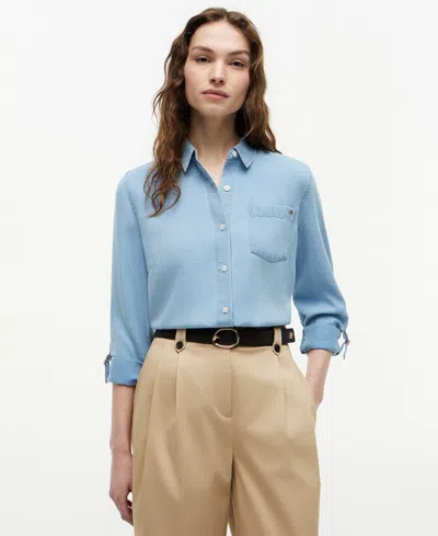 Tommy Hilfiger Women's Roll-tab Collar Neck Shirt In Blue