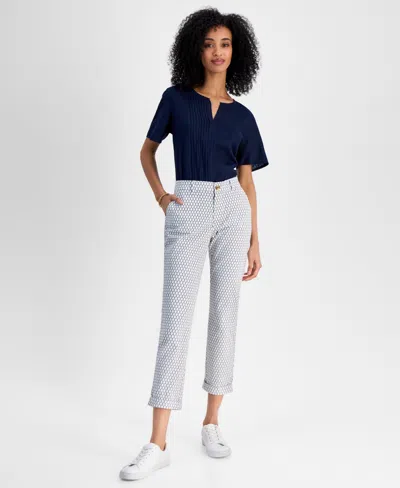 Tommy Hilfiger Women's Rope-print Hampton Chino Pants In Gray