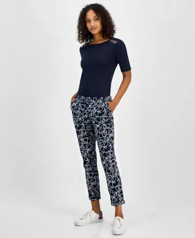 Tommy Hilfiger Women's Rope-print Hampton Chino Pants In Sky Captain Multi